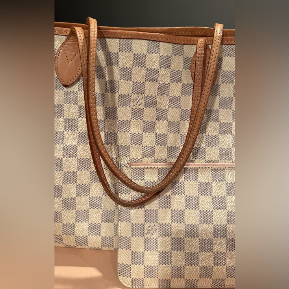 Louis Vuitton Neverfull MM Damier Azur Rose Ballerine Lining+Pouch Box/Dust Bag - Picture 8 of 11